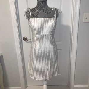 White&navy mini and adjustable tie strapped dress